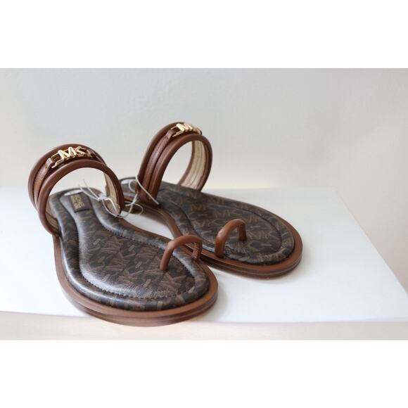 Michael Kors Shoes - Michael Kors Veronica Flat Thong Sandals Double Strap MK Logo Brown Size 6